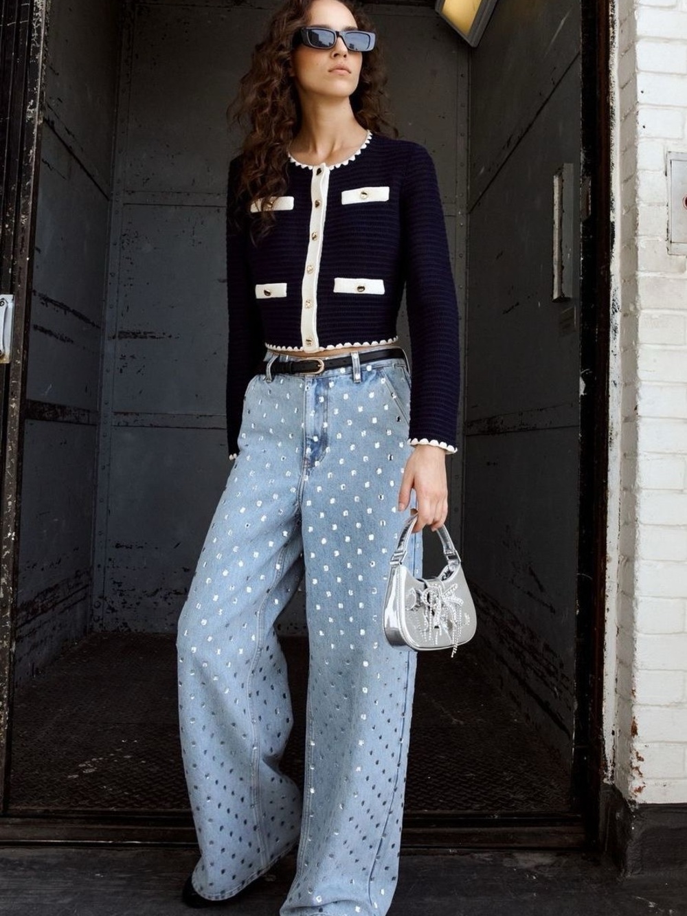 Light Blue Studded Denim Jeans - Picture 3 of 13